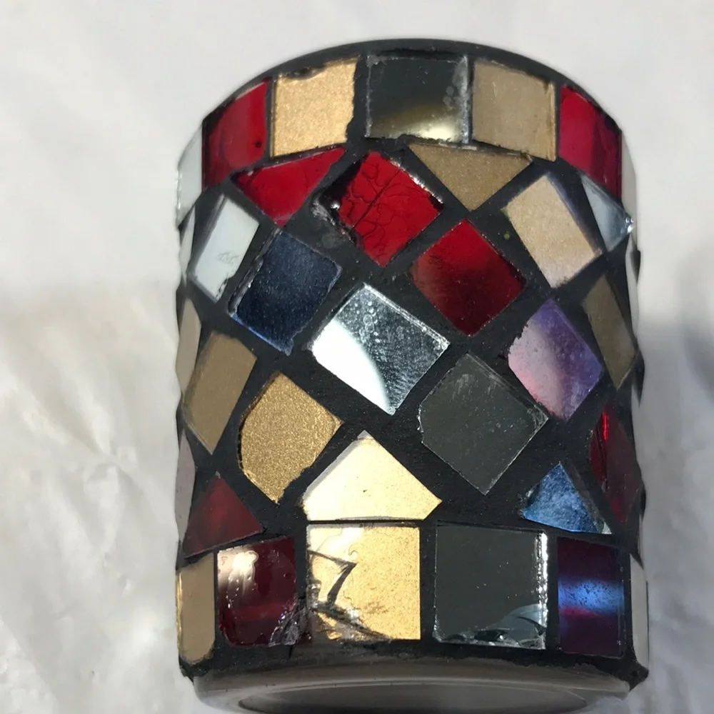 Decorative Metal and Mosaic Candle Holders and Stones Vintage Wall Sconces